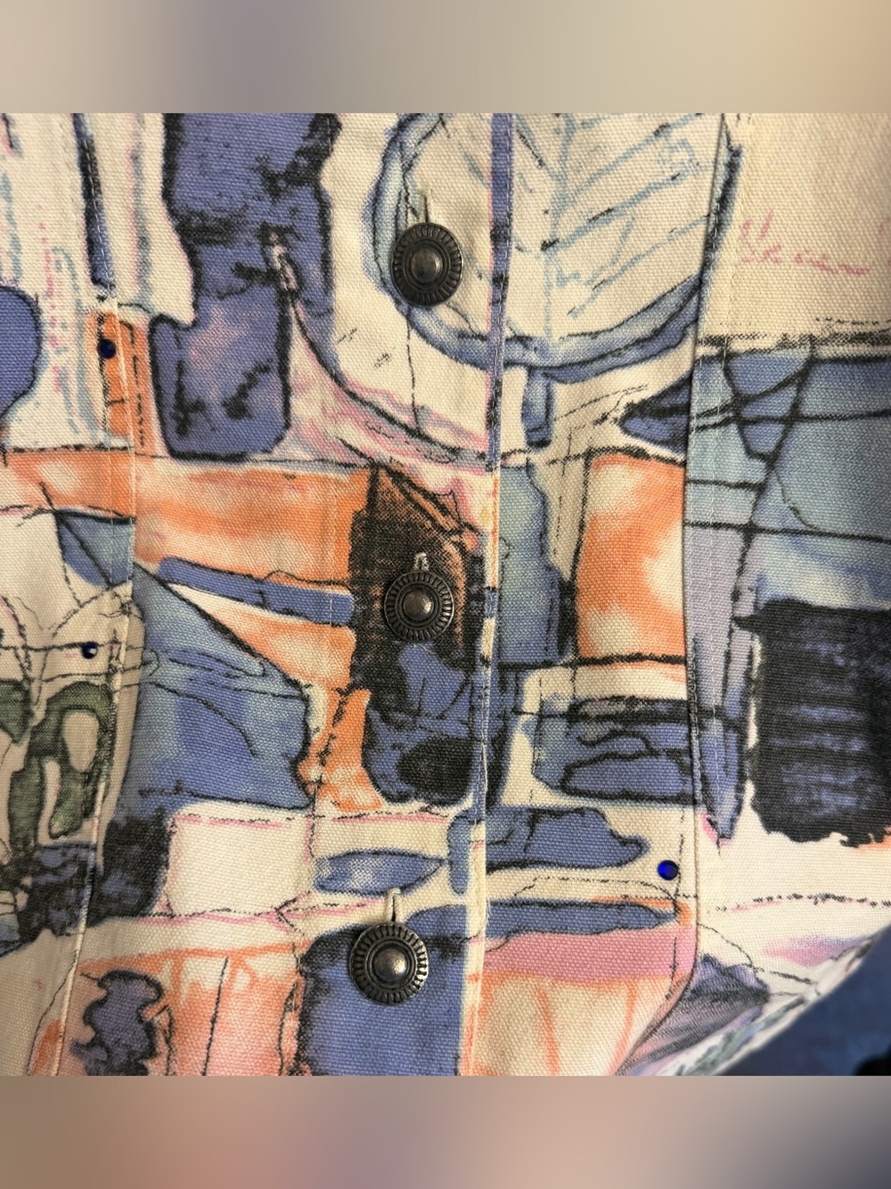 Michael Leu Vintage Maximalist Abstract Watercolor Print Button-Up Jacket | L - Picture 5 of 14